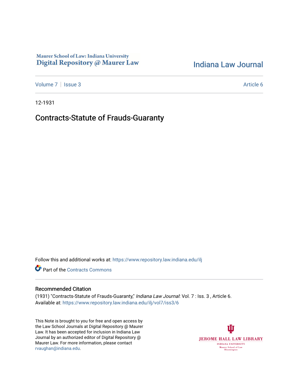 Contracts-Statute of Frauds-Guaranty