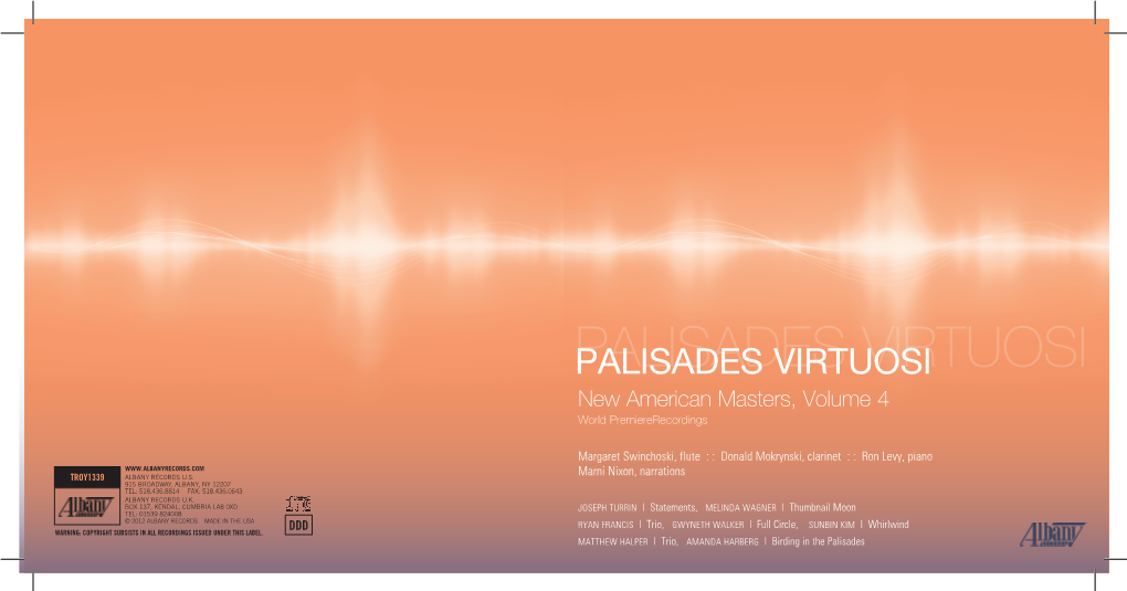 PALISADES VIRTUOSI VIRTUOSI New American Masters, Volume 4 World Premiererecordings