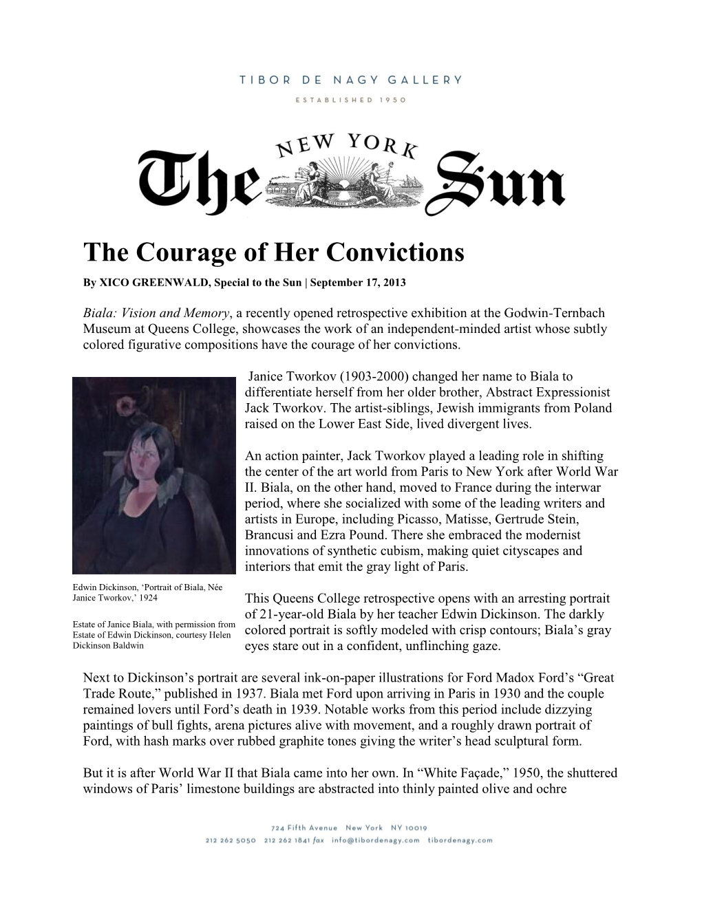 The Courage of Her Convictions by XICO GREENWALD, Special to the Sun | September 17, 2013