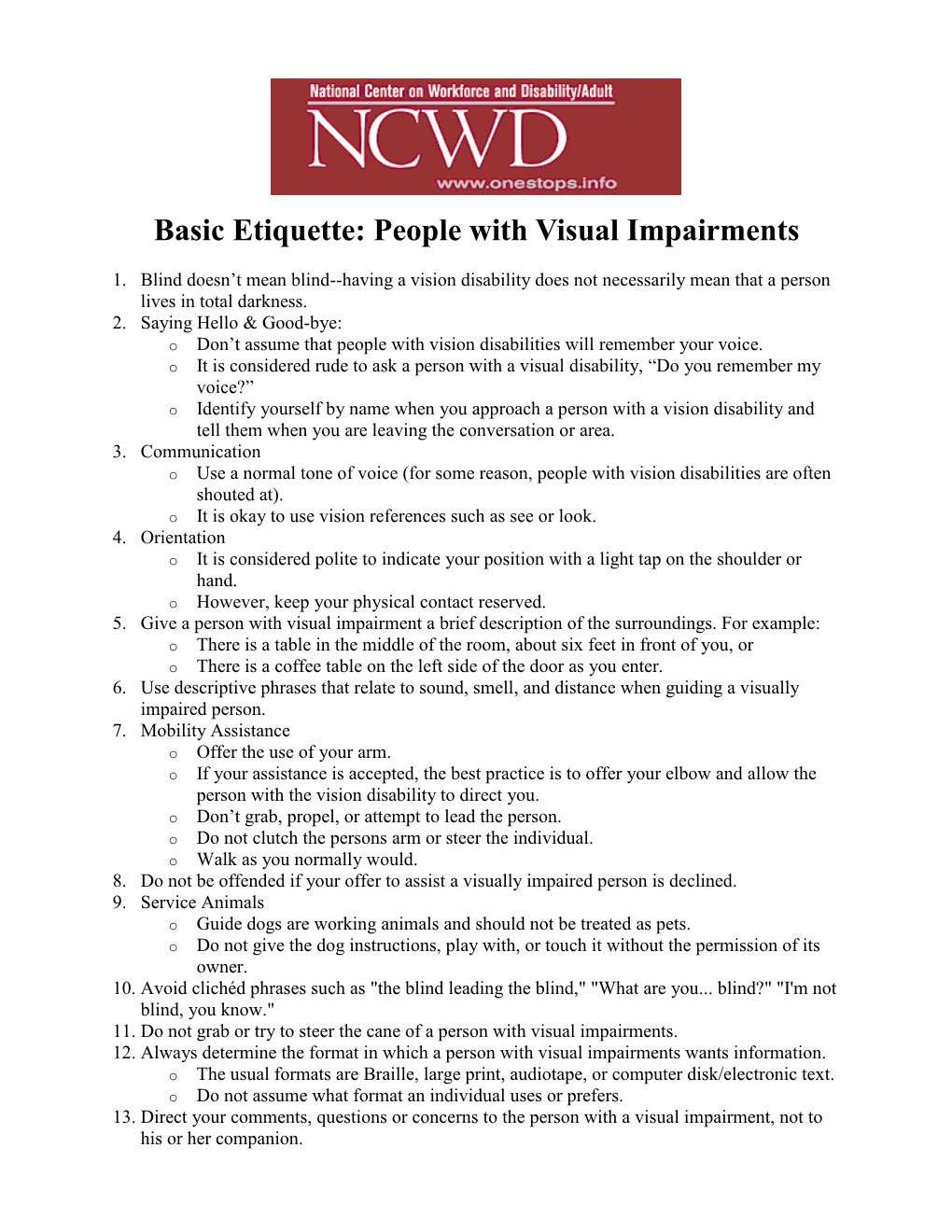 Basic Etiquette: People with Visual Impairments