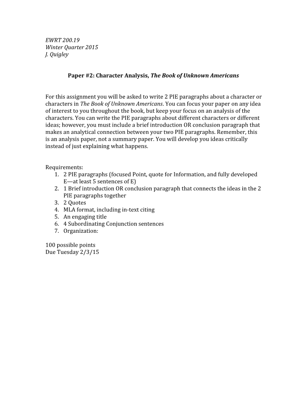 Paper #2: Character Analysis, the Book of Unknown Americans