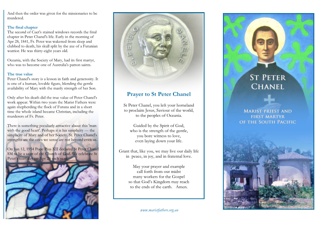 Prayer to St Peter Chanel Only After His Death Did the True Value of Peter Chanel's Work Appear