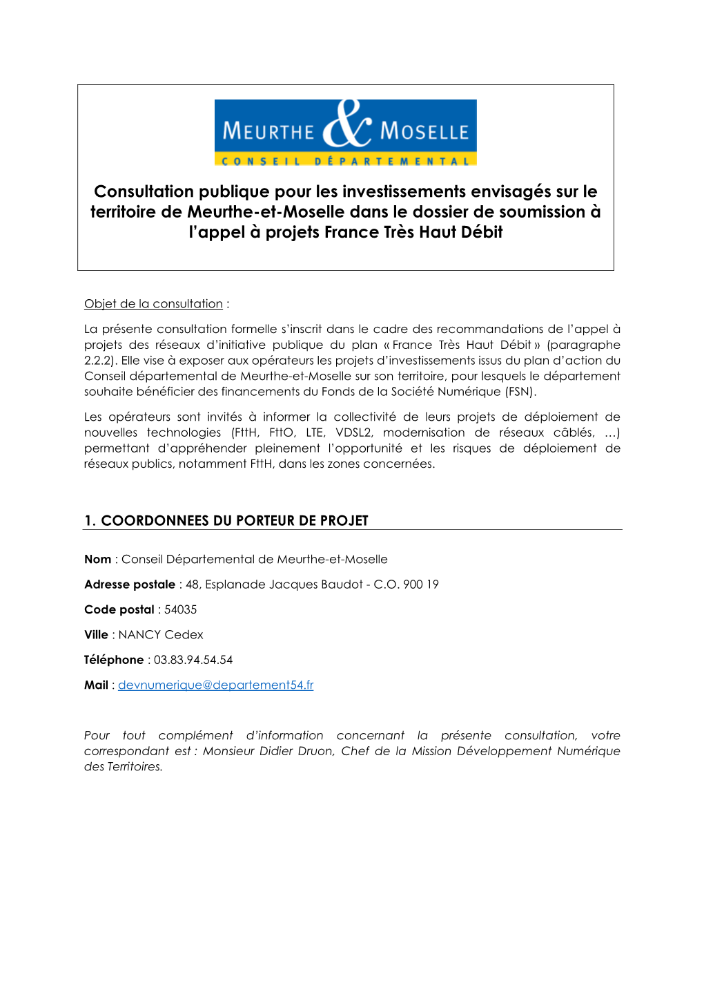 Consultation Publique ARCEP CD54