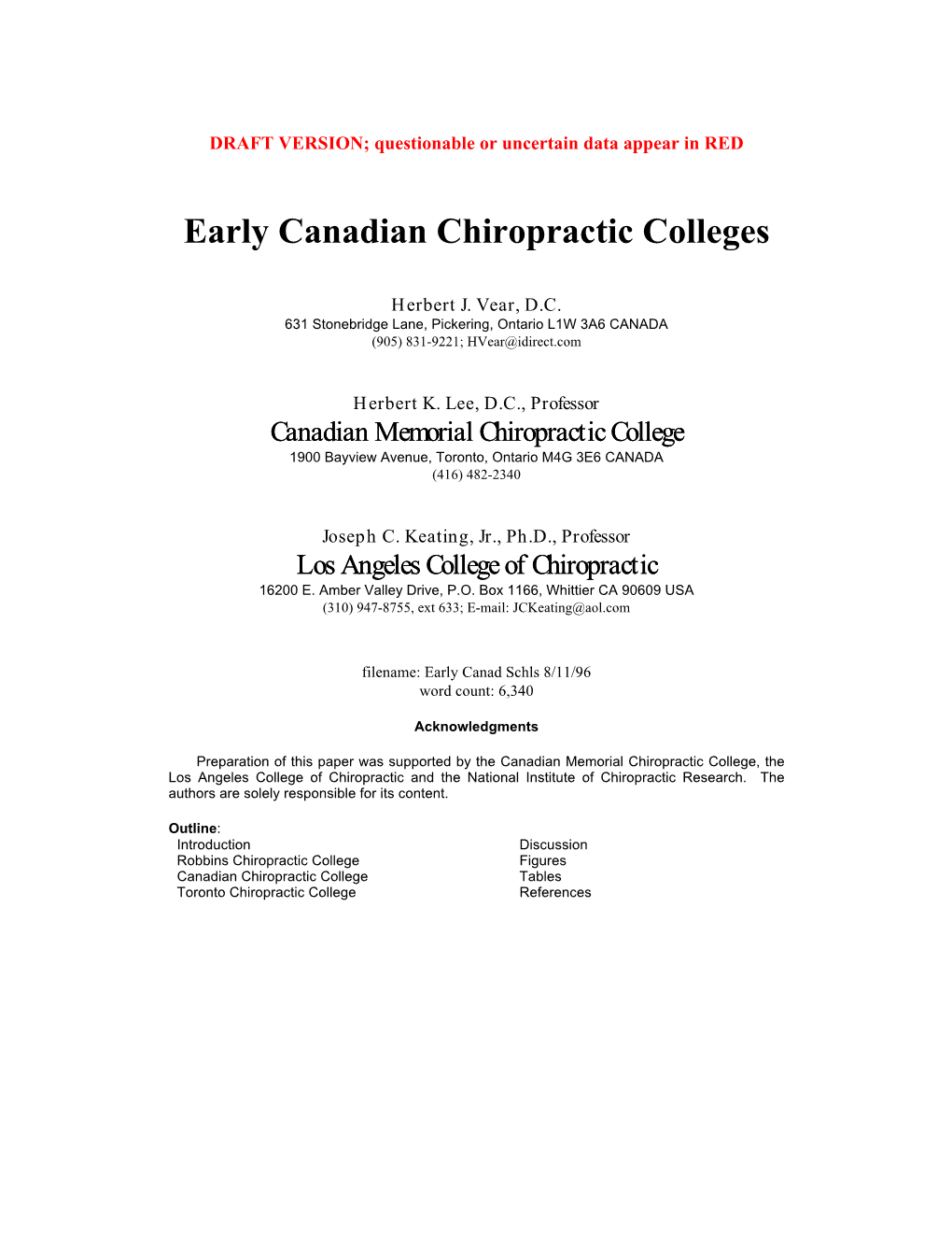 Early Canadian Chiropractic Colleges
