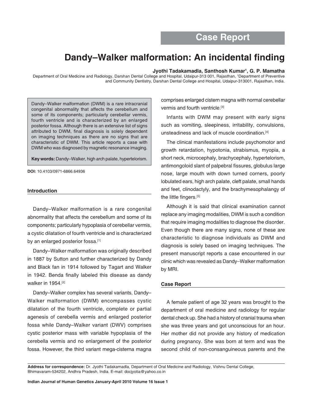 Dandy–Walker Malformation: an Incidental Finding Case Report