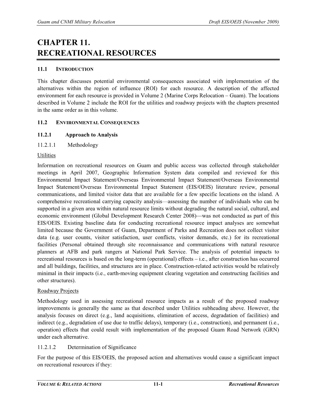 Volume 6: Related Actions-Utilities and Roadway Projects EIS/OEIS