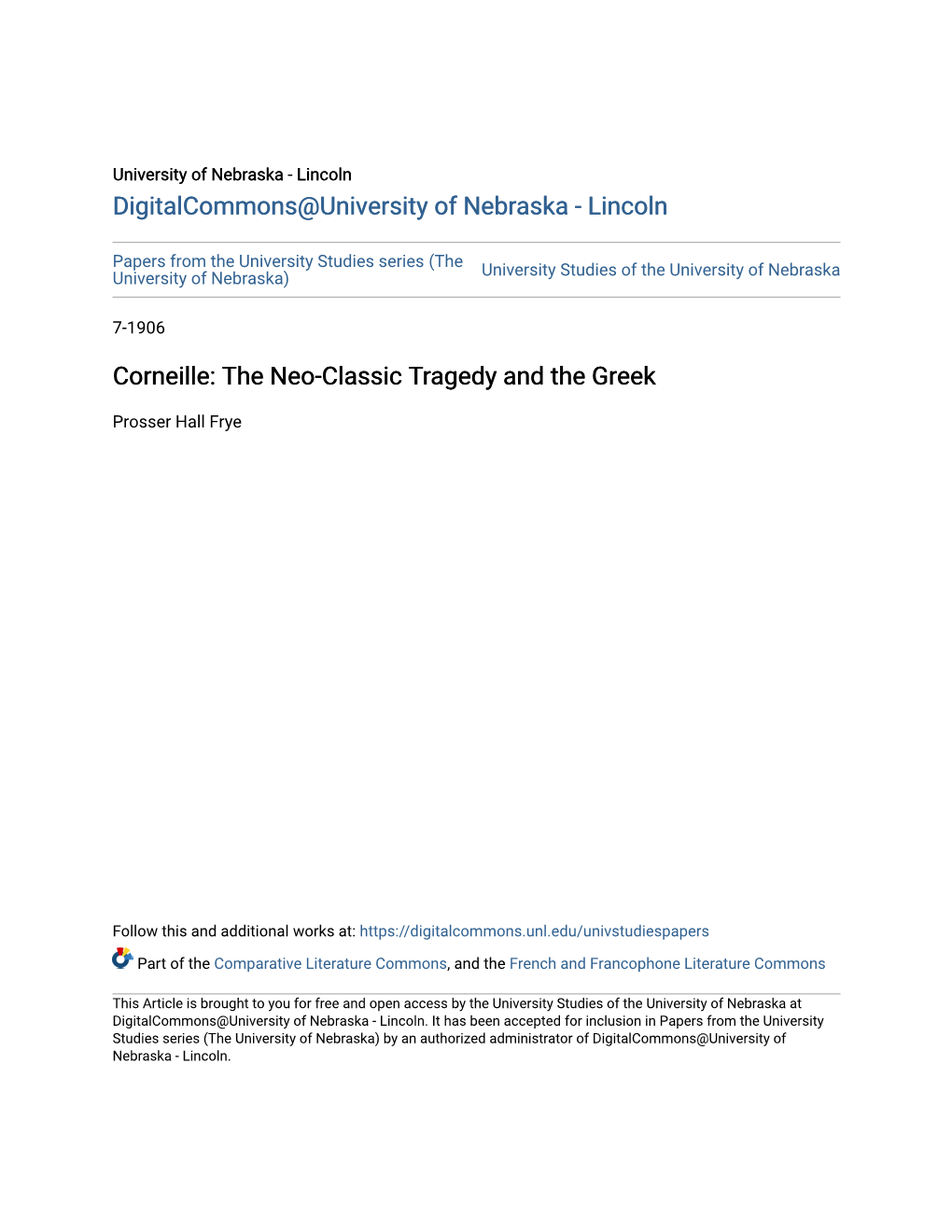 The Neo-Classic Tragedy and the Greek