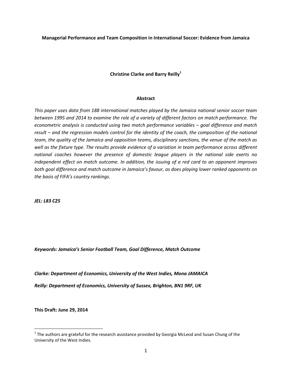 1 Managerial Performance and Team Composition in International Soccer