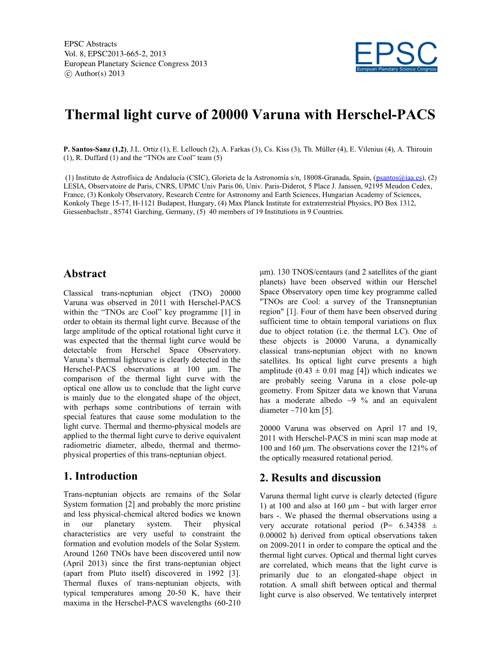 Thermal Light Curve of 20000 Varuna with Herschel-PACS