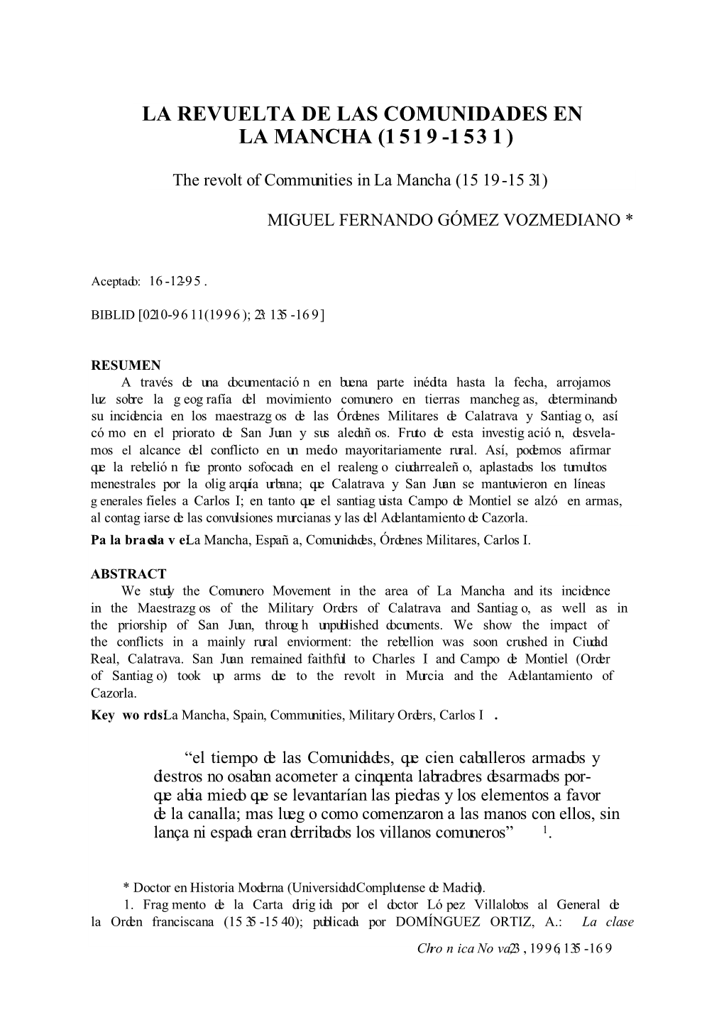 La Revuelta De Las Comunidades En La Mancha (1519-1531)