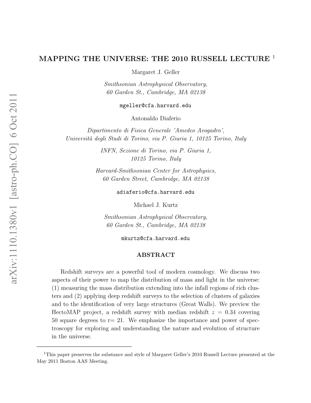 Mapping the Universe: the 2010 Russell Lecture
