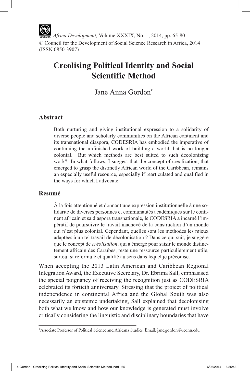 Creolising Political Identity and Social Scientific Method