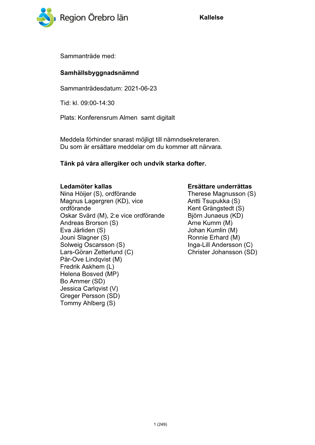 Samhällsbyggnadsnämnd Sammanträdesdatum: 2021-06-23