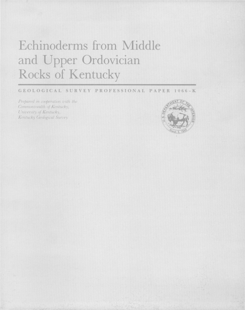 Echinoderms from Middle and Upper Ordovician Rocks of Kentucky