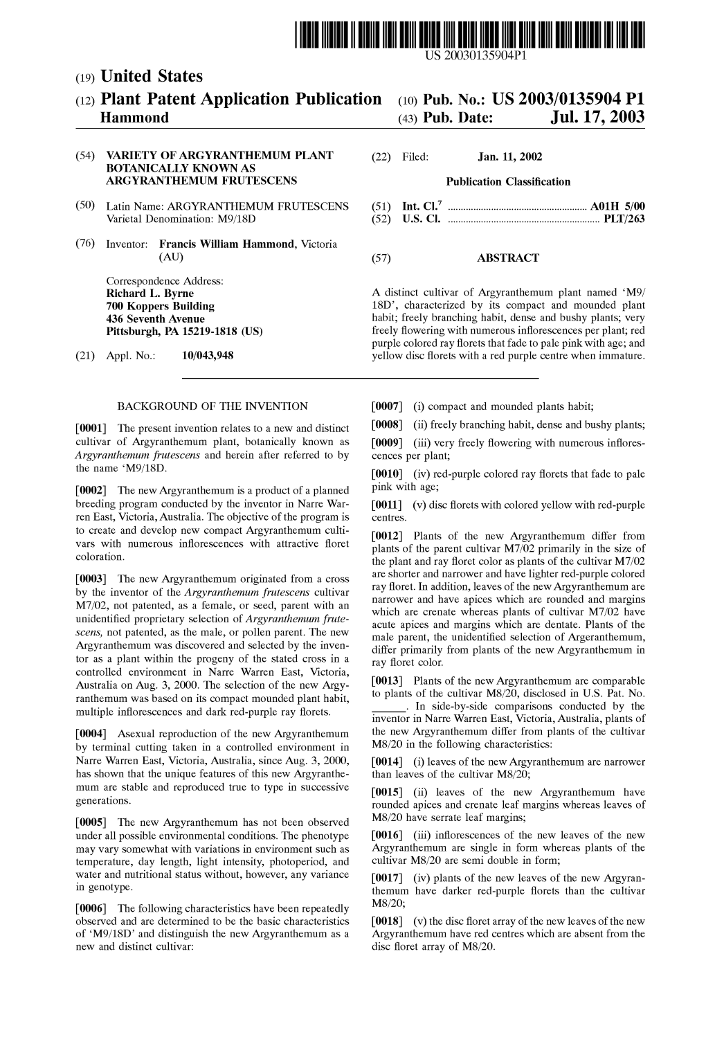 (12) Plant Patent Application Publication (10) Pub