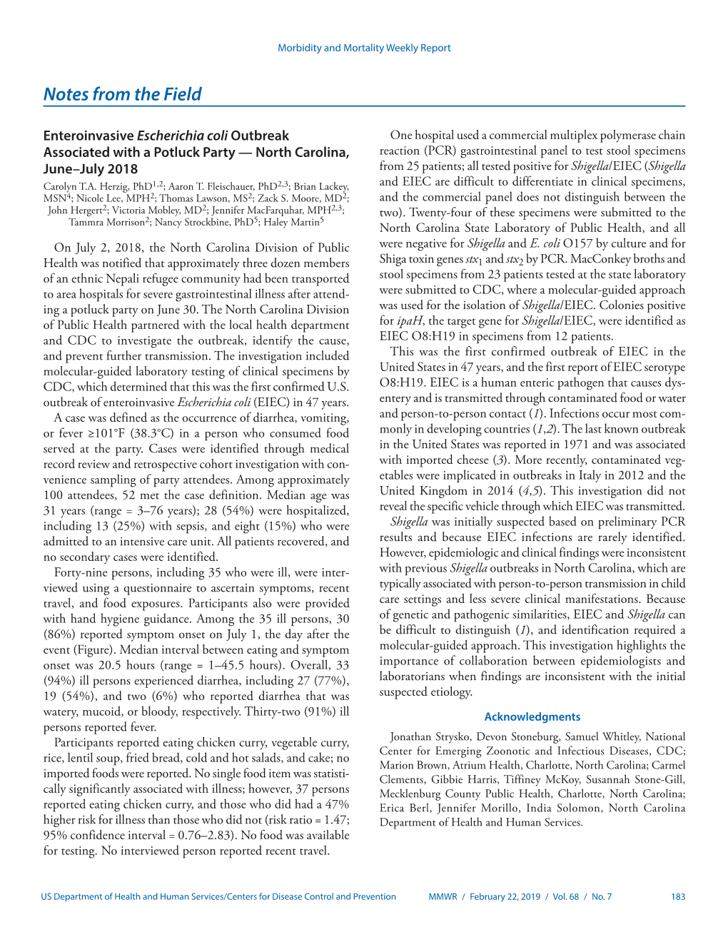 Enteroinvasive Escherichia Coli Outbreak Associated with a Potluck Party