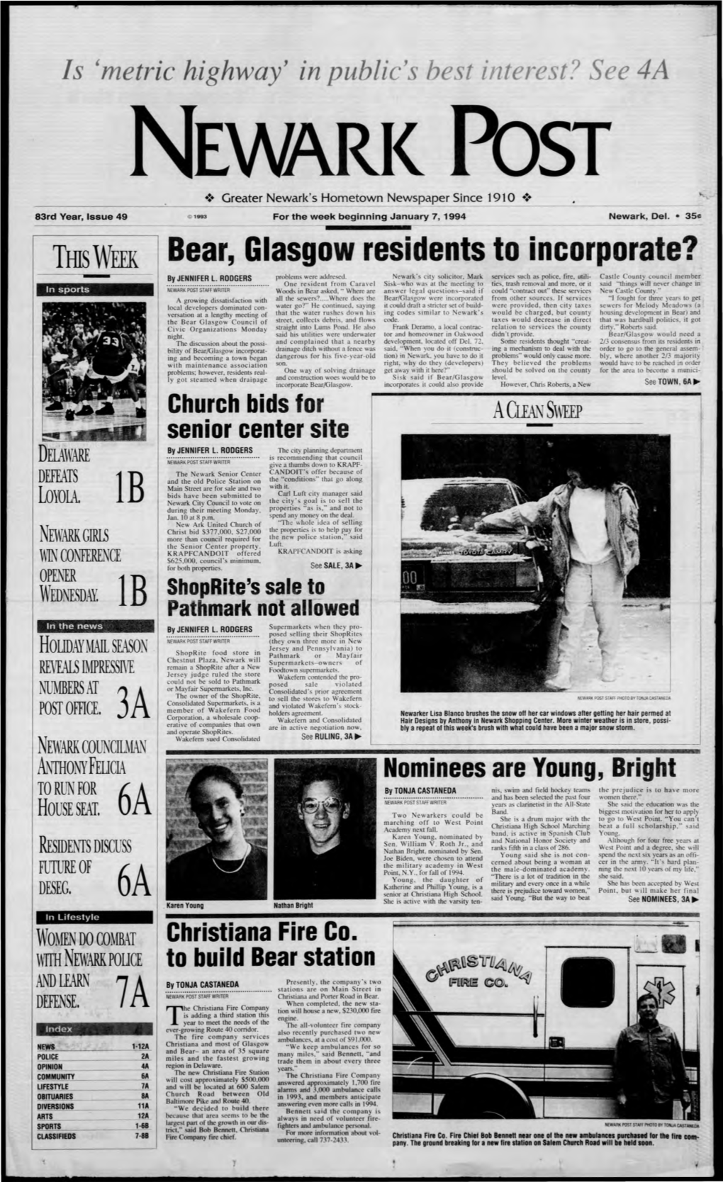 Bear, Glasgow Residents to Incorporate? by JENNIFER L RODGERS Problems Were Addrcscd