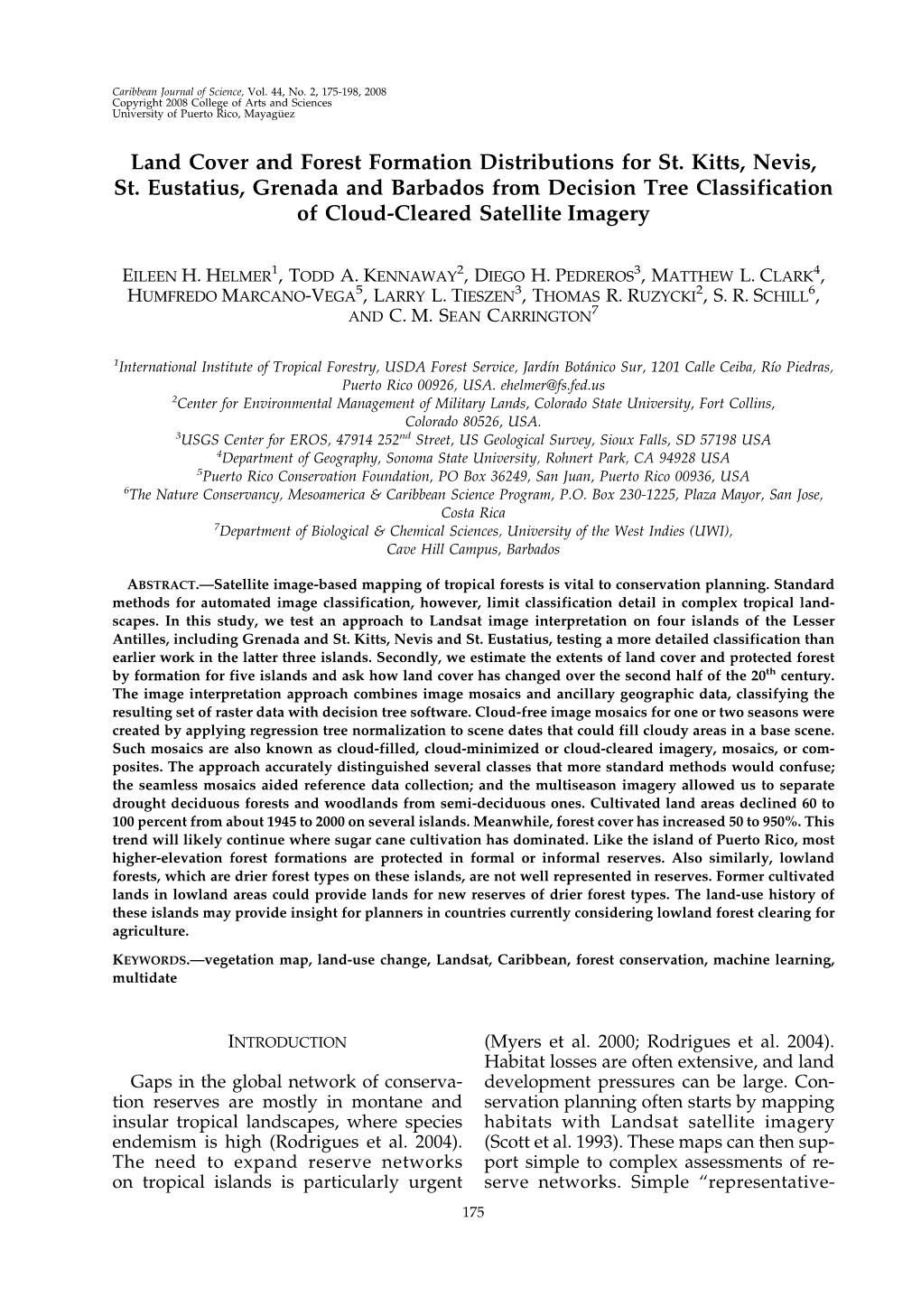 Land Cover and Forest Formation Distributions for St. Kitts, Nevis, St