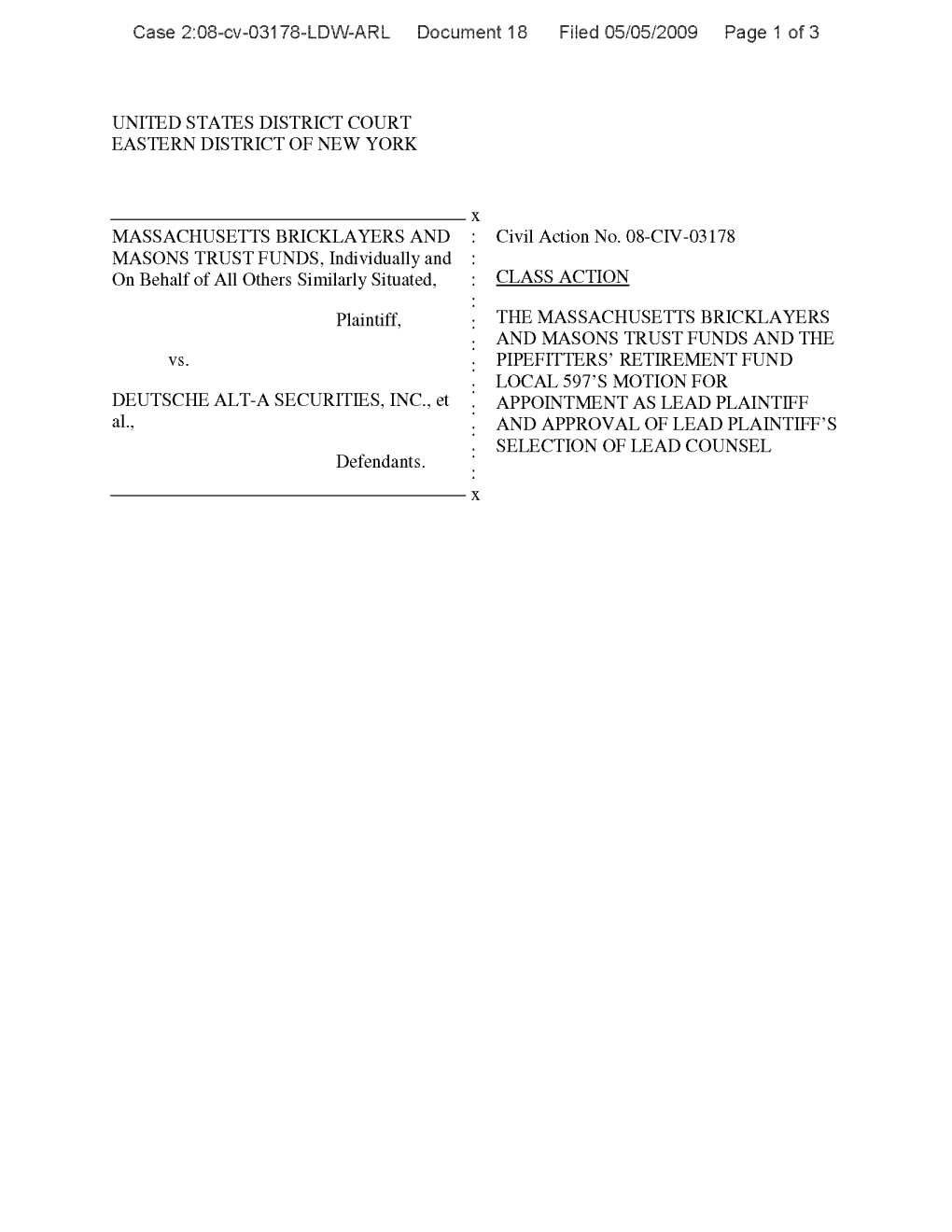 Case 2:08-Cv-03178-LDWARL Document 18 Filed 05/05/2009 Page 1 of 3