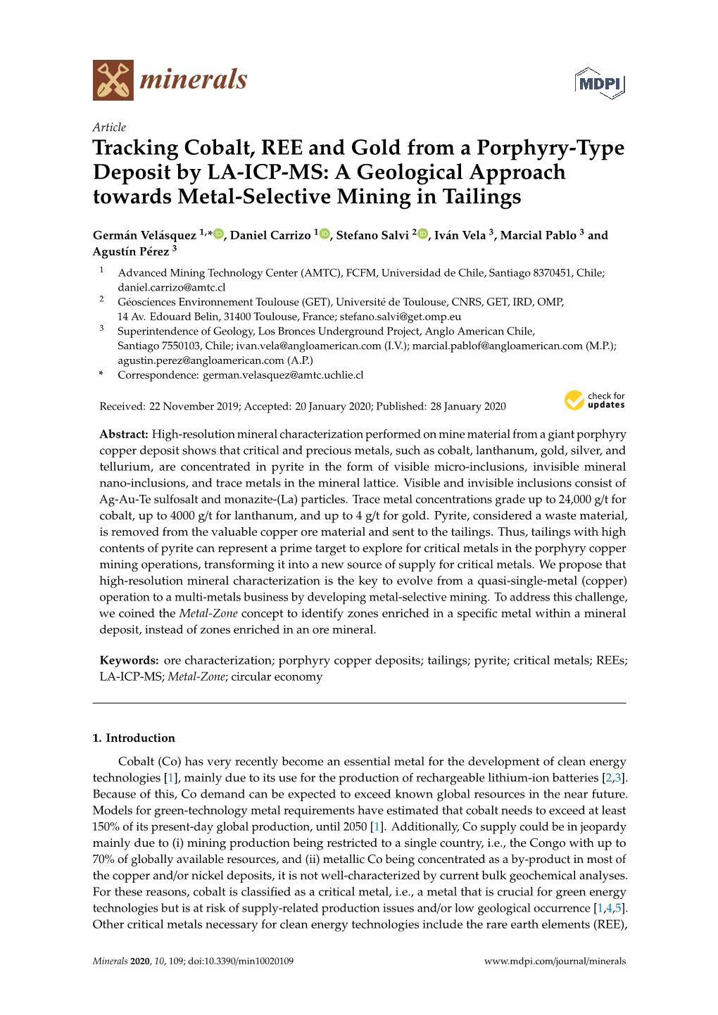 Tracking Cobalt, REE and Gold from a Porphyry-Type Deposit by LA-ICP-MS: a Geological Approach Towards Metal-Selective Mining in Tailings