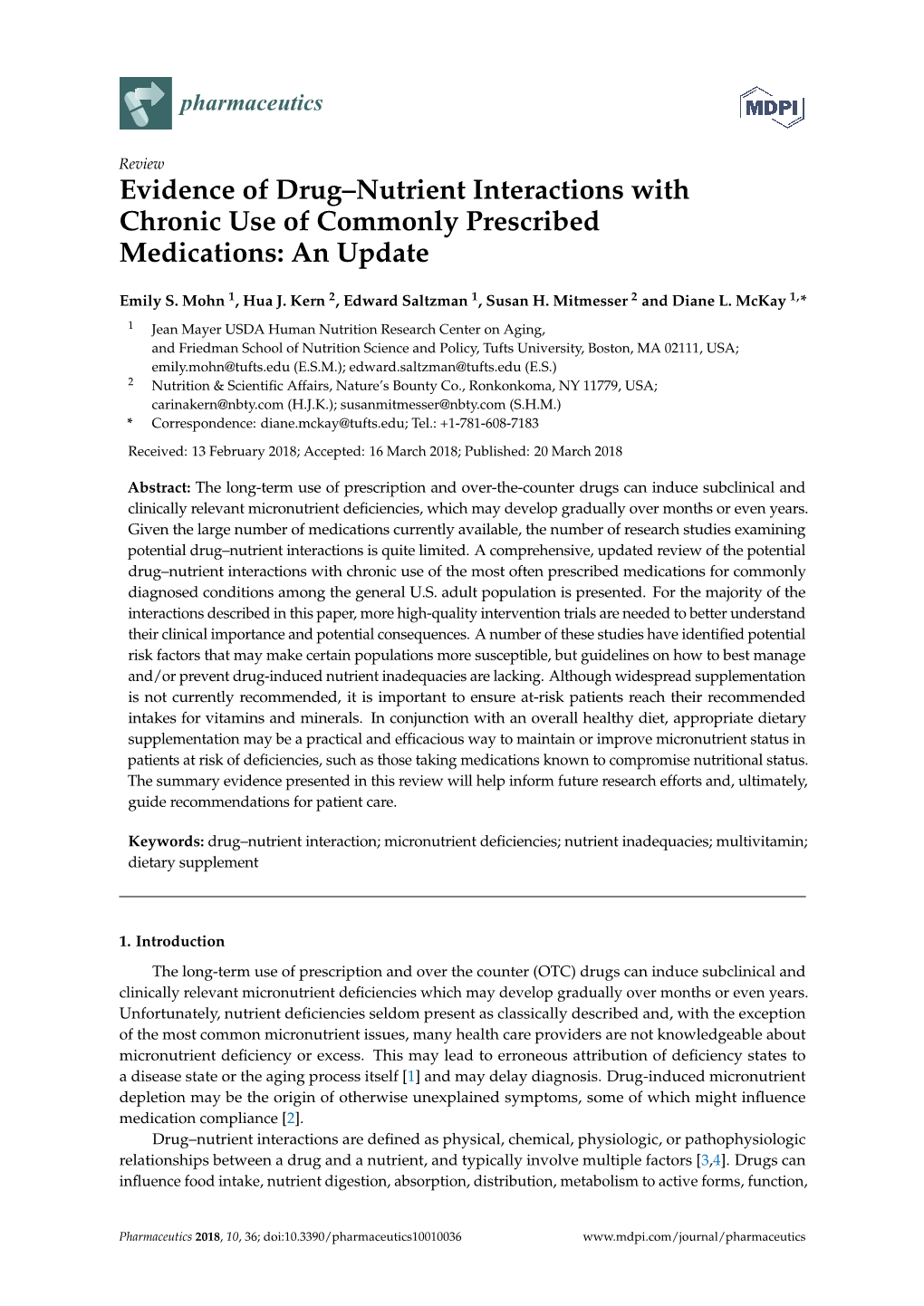 Evidence of Drug–Nutrient Interactions with Chronic Use of Commonly Prescribed Medications: an Update