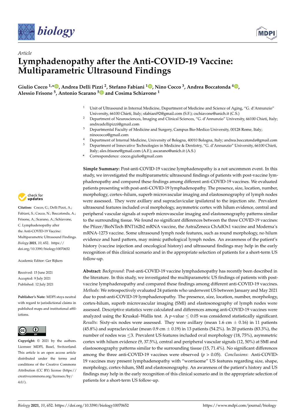 Lymphadenopathy After the Anti-COVID-19 Vaccine: Multiparametric Ultrasound Findings