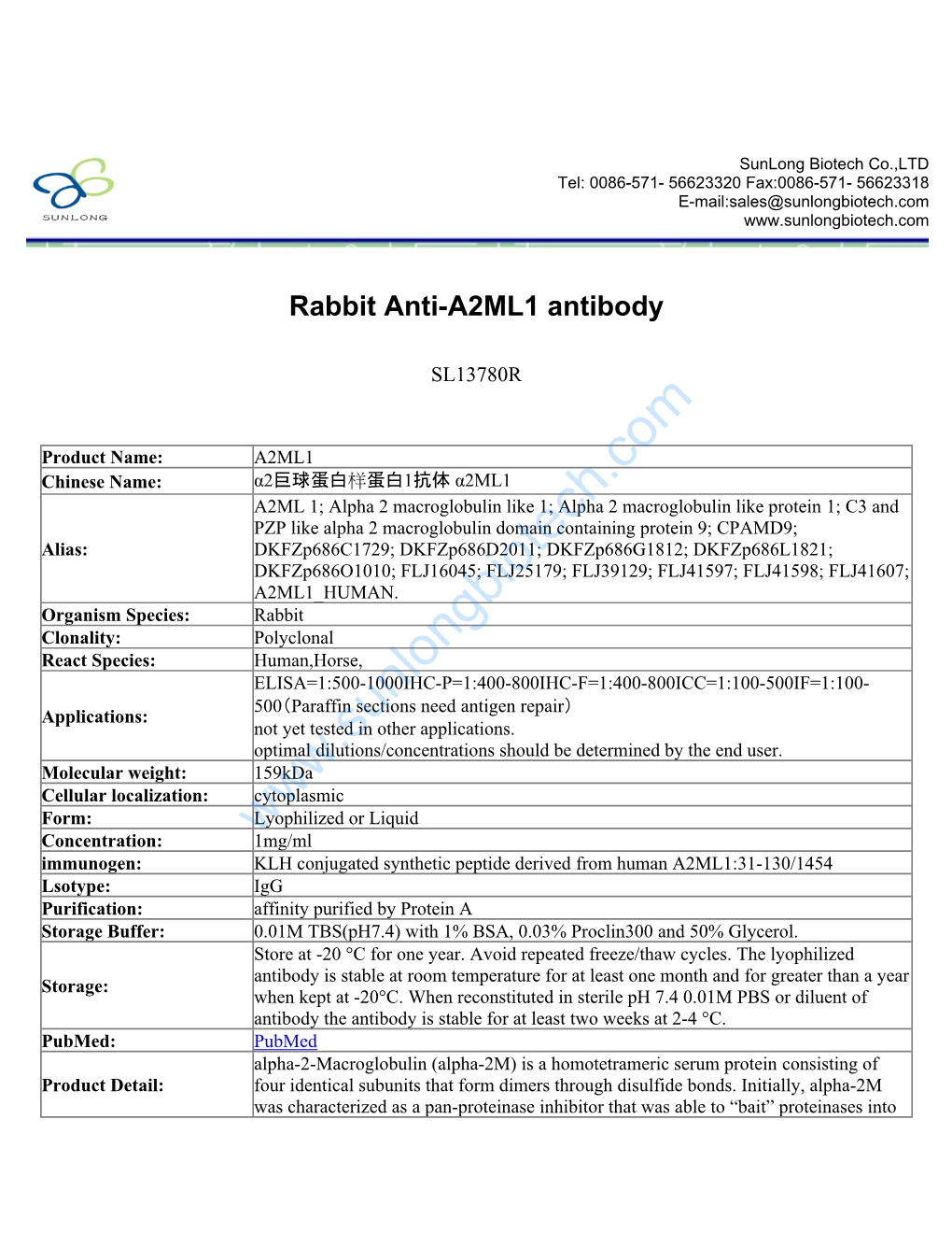 Rabbit Anti-A2ML1 Antibody-SL13780R