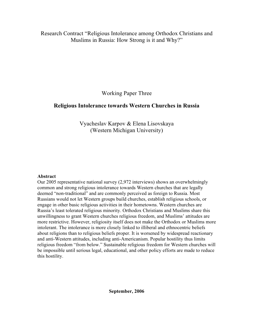 Religious Intolerance Towards Western Churches in Russia