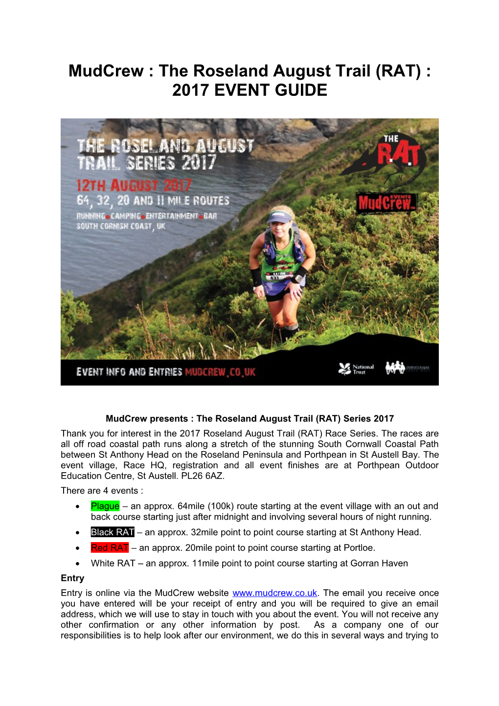 Mudcrew : the Roseland August Trail (RAT) : 2017 EVENT GUIDE