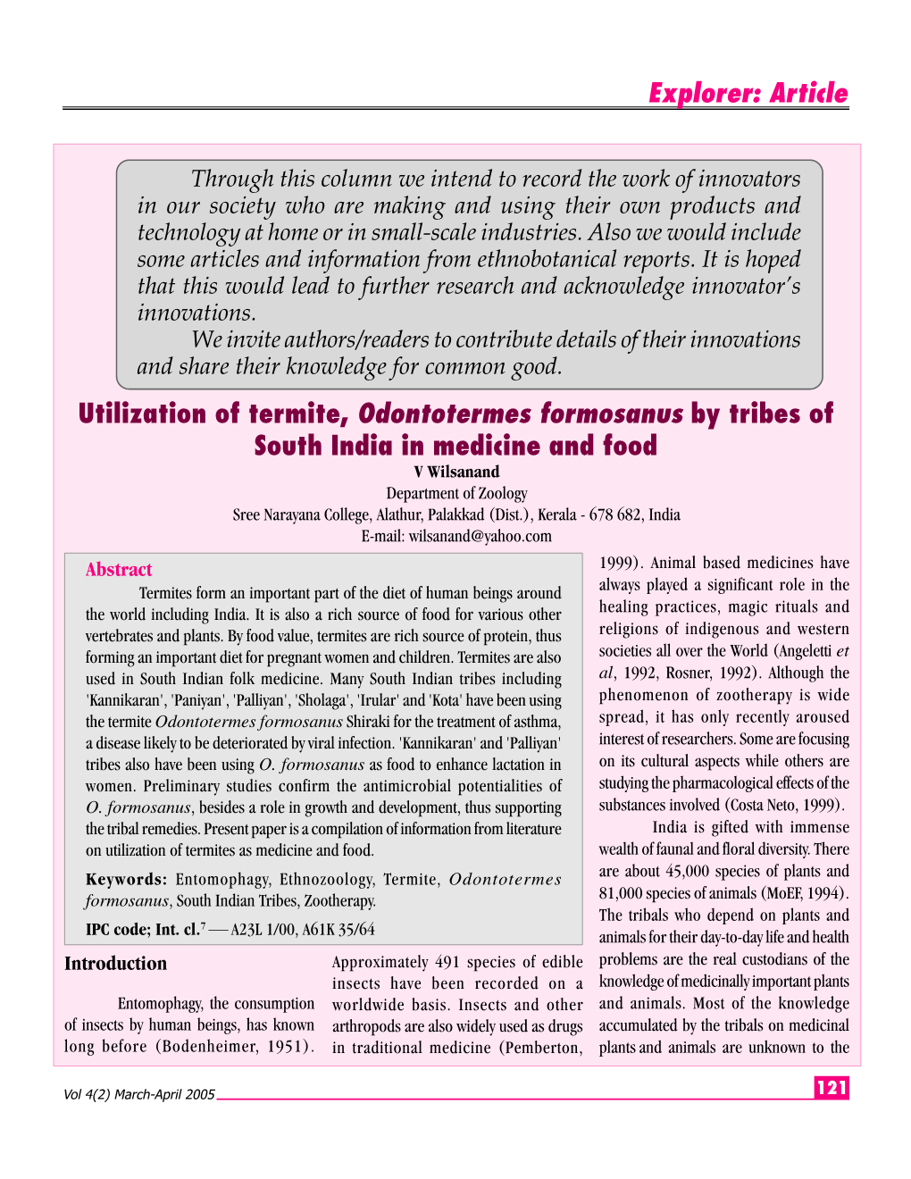 Explorer: Article Utilization of Termite, Odontotermes Formosanus by Tribes