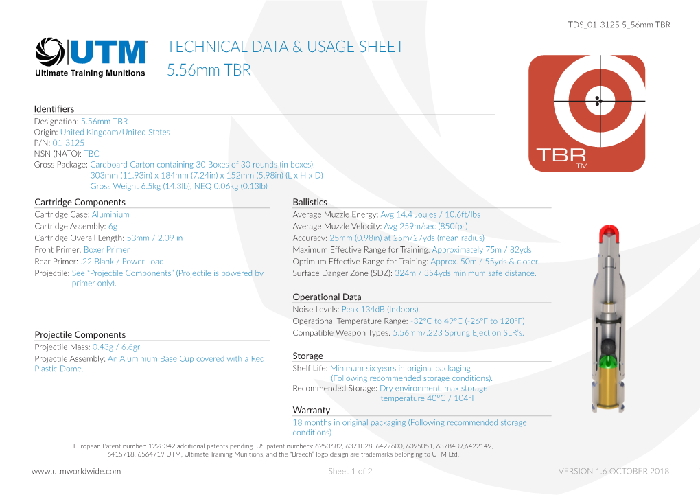 TECHNICAL DATA & USAGE SHEET 5.56Mm