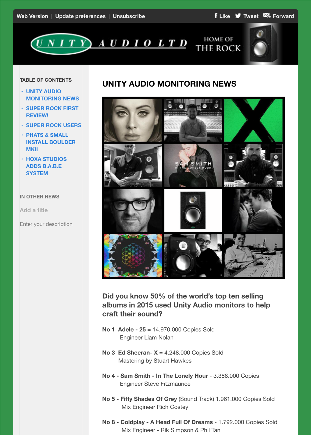 Unity Audio Monitoring News