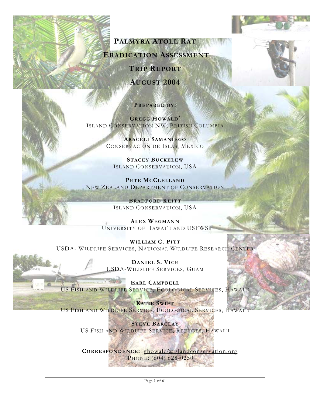 Palmyra Atoll Rat Eradication Assessment Trip Report August 2004