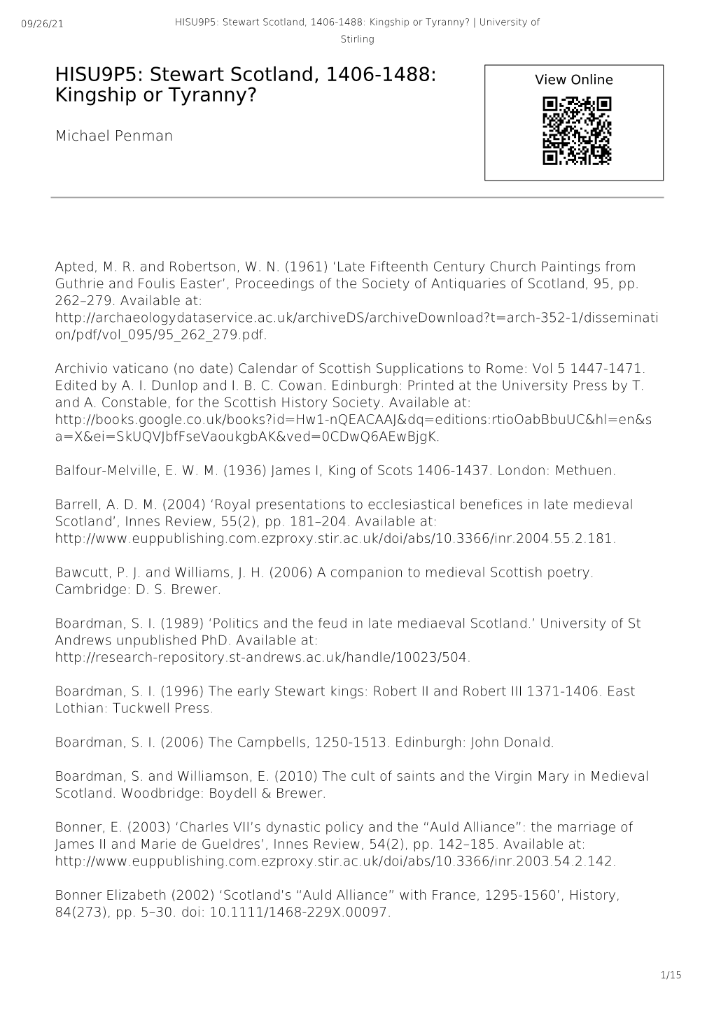 Stewart Scotland, 1406-1488: Kingship Or Tyranny? | University of Stirling