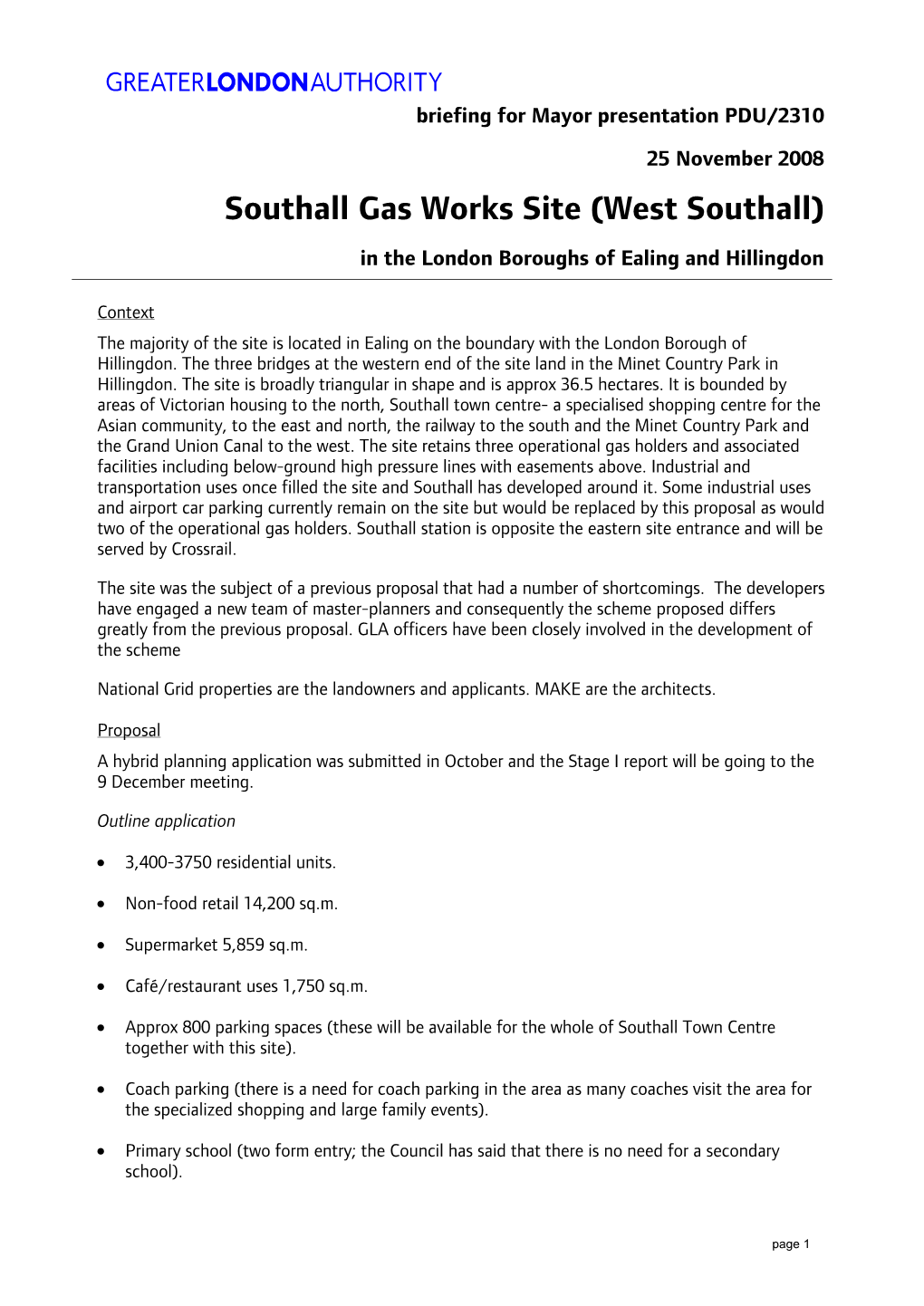 Southall Gas Works Site (West Southall) in the London Boroughs of Ealing and Hillingdon