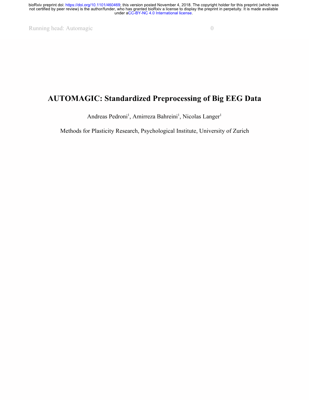 AUTOMAGIC: Standardized Preprocessing of Big EEG Data