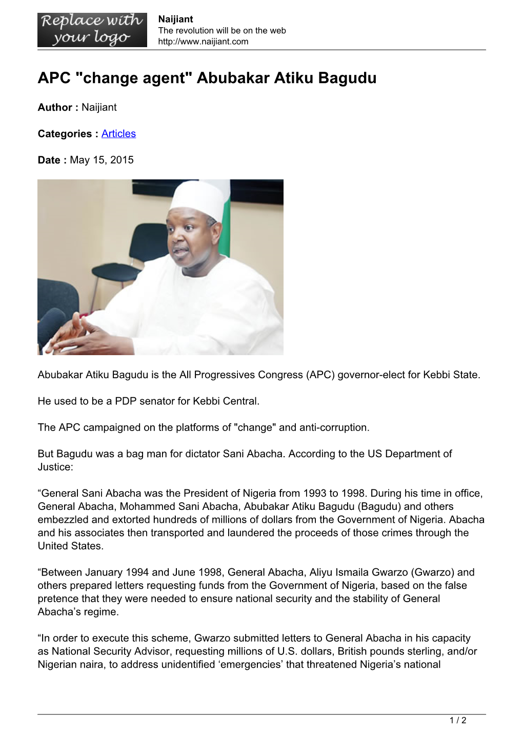 APC "Change Agent" Abubakar Atiku Bagudu