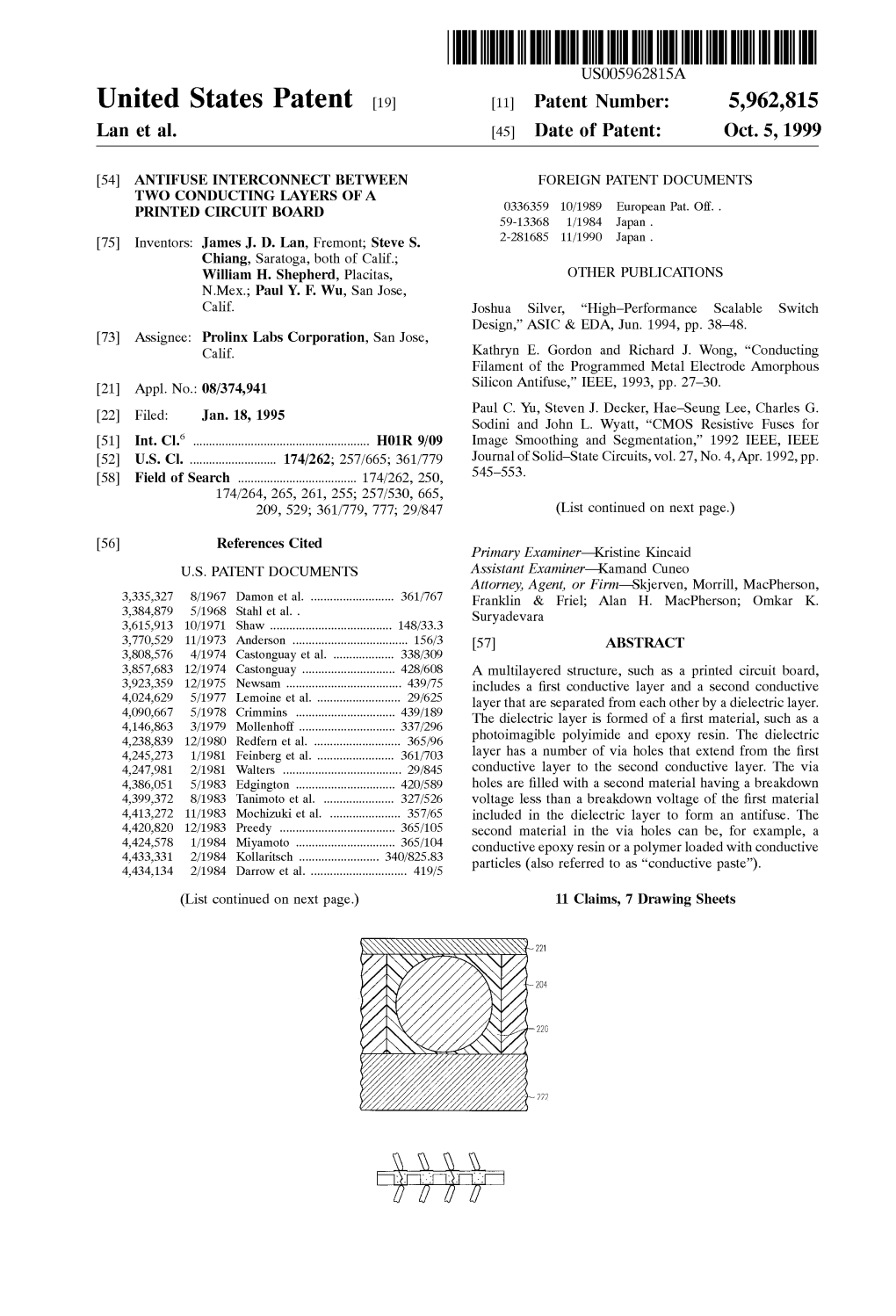 United States Patent (19) 11 Patent Number: 5,962,815 Lan Et Al