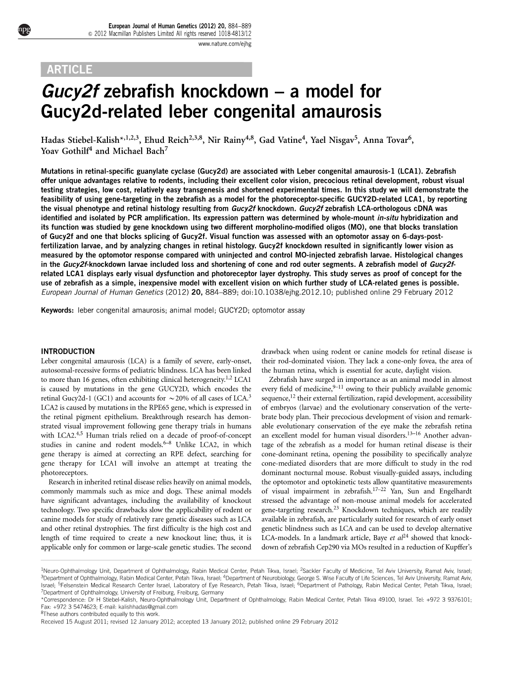 Gucy2f Zebrafish Knockdown &Ndash; a Model for Gucy2d-Related