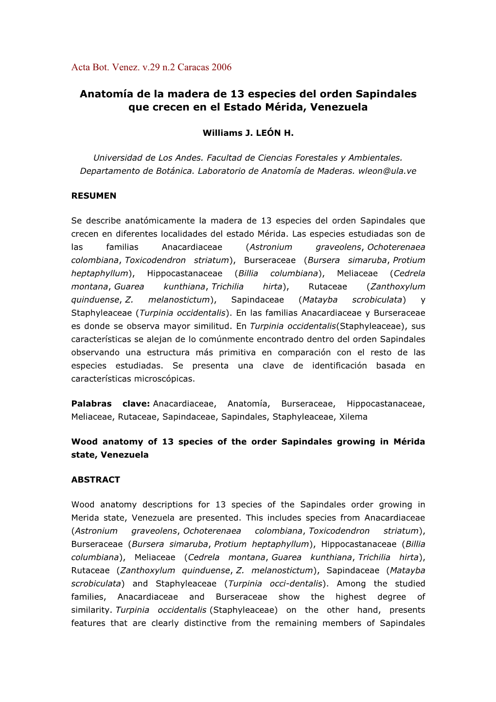 Acta Bot. Venez. V.29 N.2 Caracas 2006 Anatomía De La Madera De 13