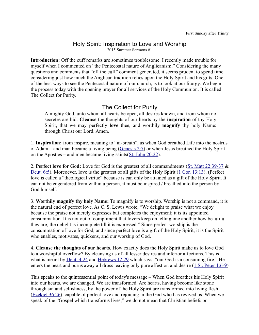 Holy Spirit: Inspiration to Love and Worship the Collect for Purity