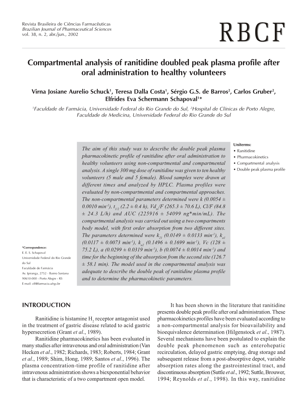 Compartmental Analysis of Ranitidine Doubled Peak Plasma Profile After Oral Administration to Healthy Volunteers
