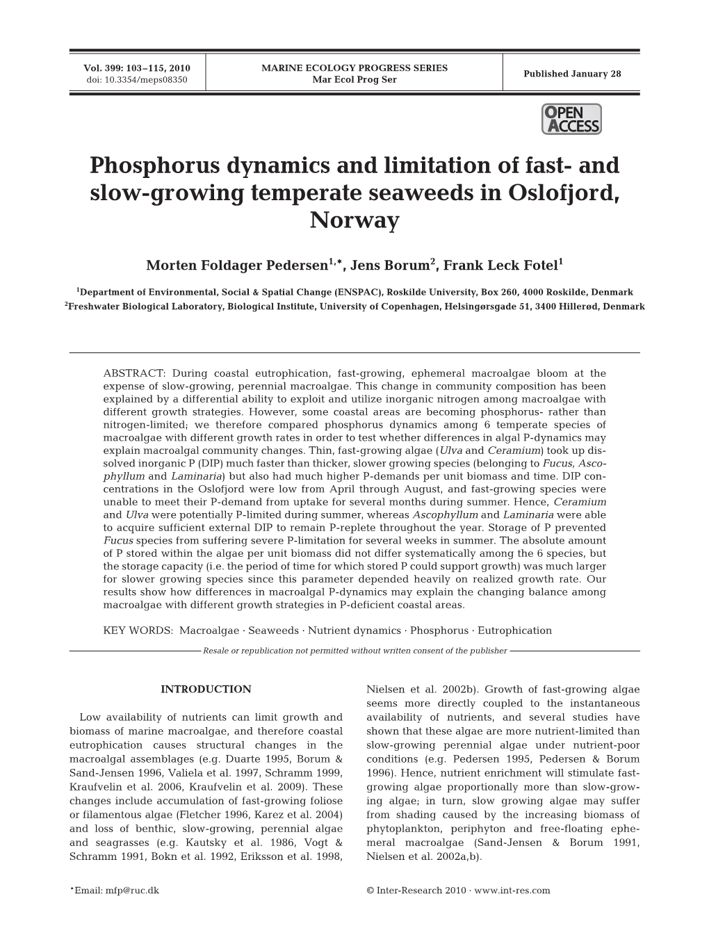 Phosphorus Dynamics and Limitation of Fast-And Slow-Growing Temperate