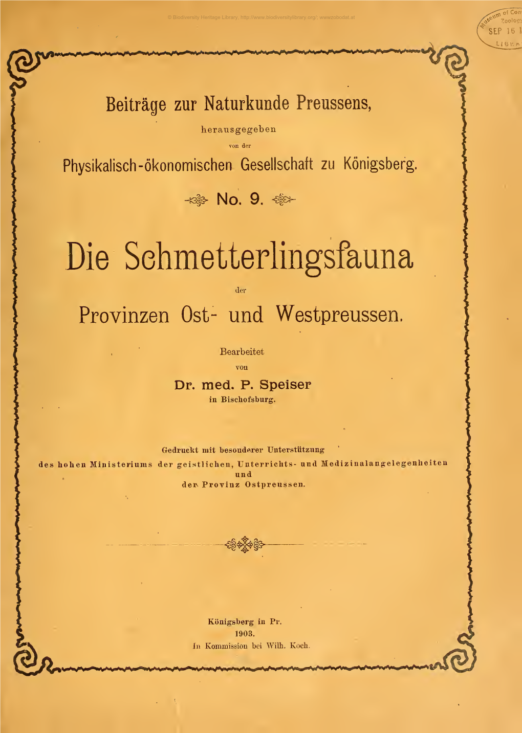 Beiträge Zur Naturkunde Preussens, I | Heransgegeben ^