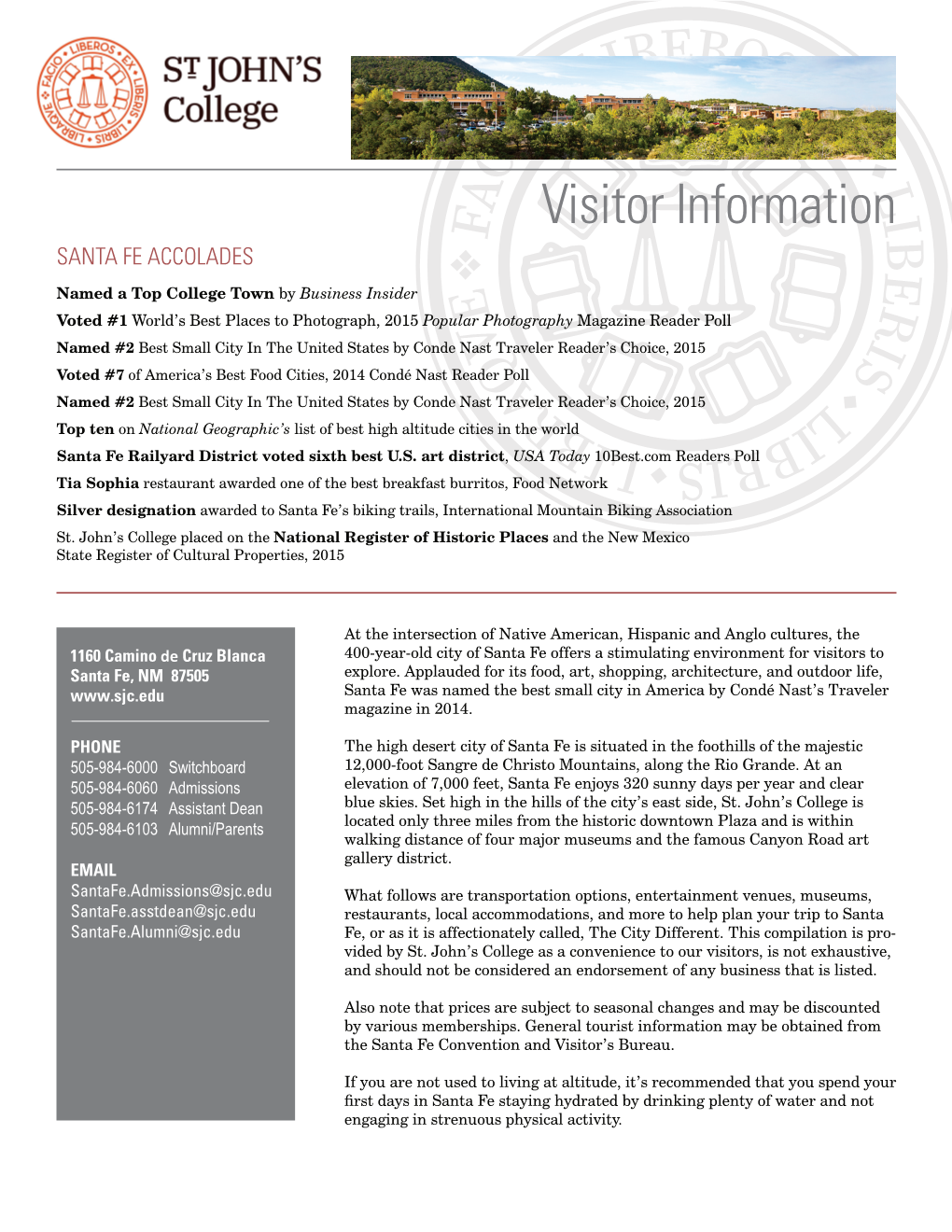 Visitor Information | St. John's College, Santa Fe NM