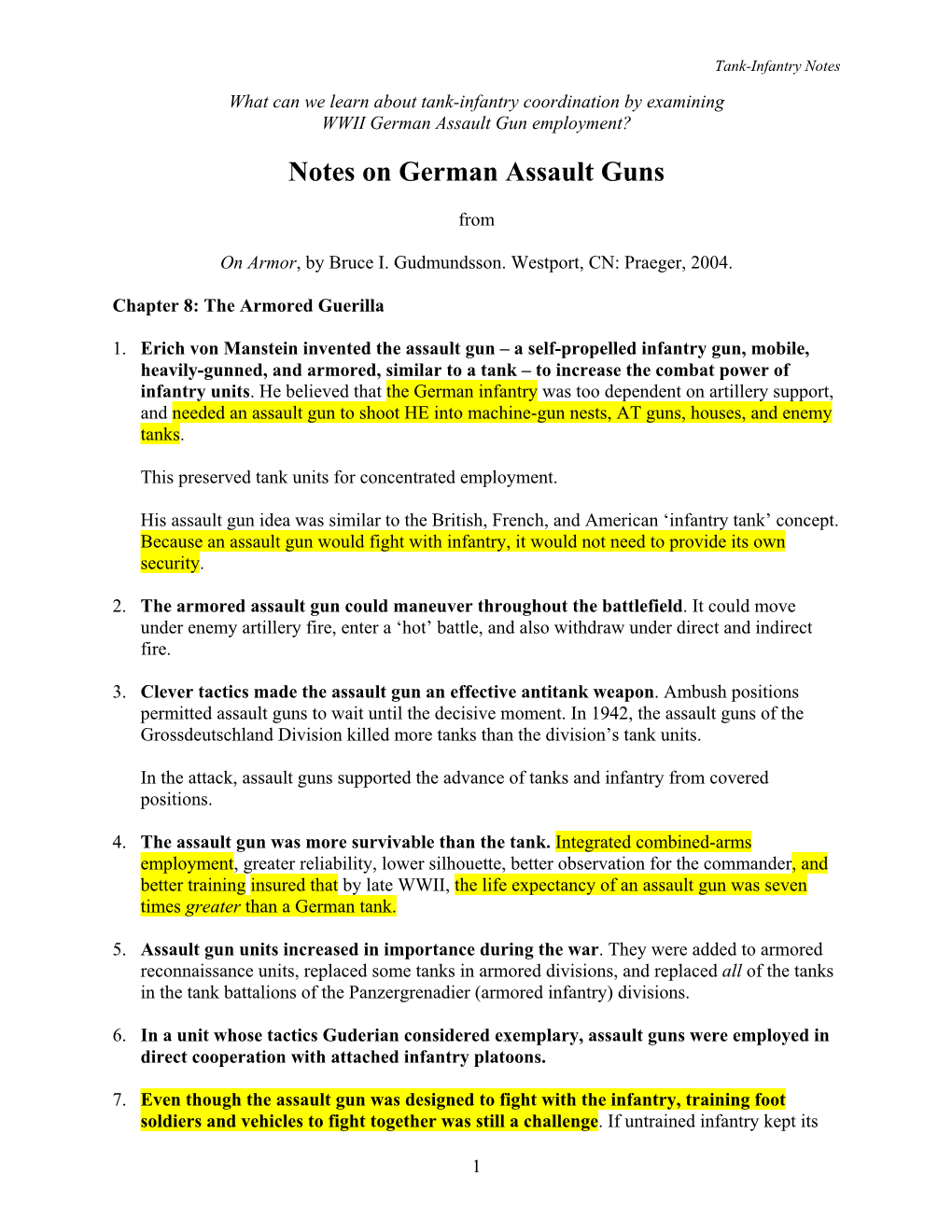 Tank-Infantry Notes What Can We Learn About Tank-Infantry Coordination by Examining WWII German Assault Gun Employment?