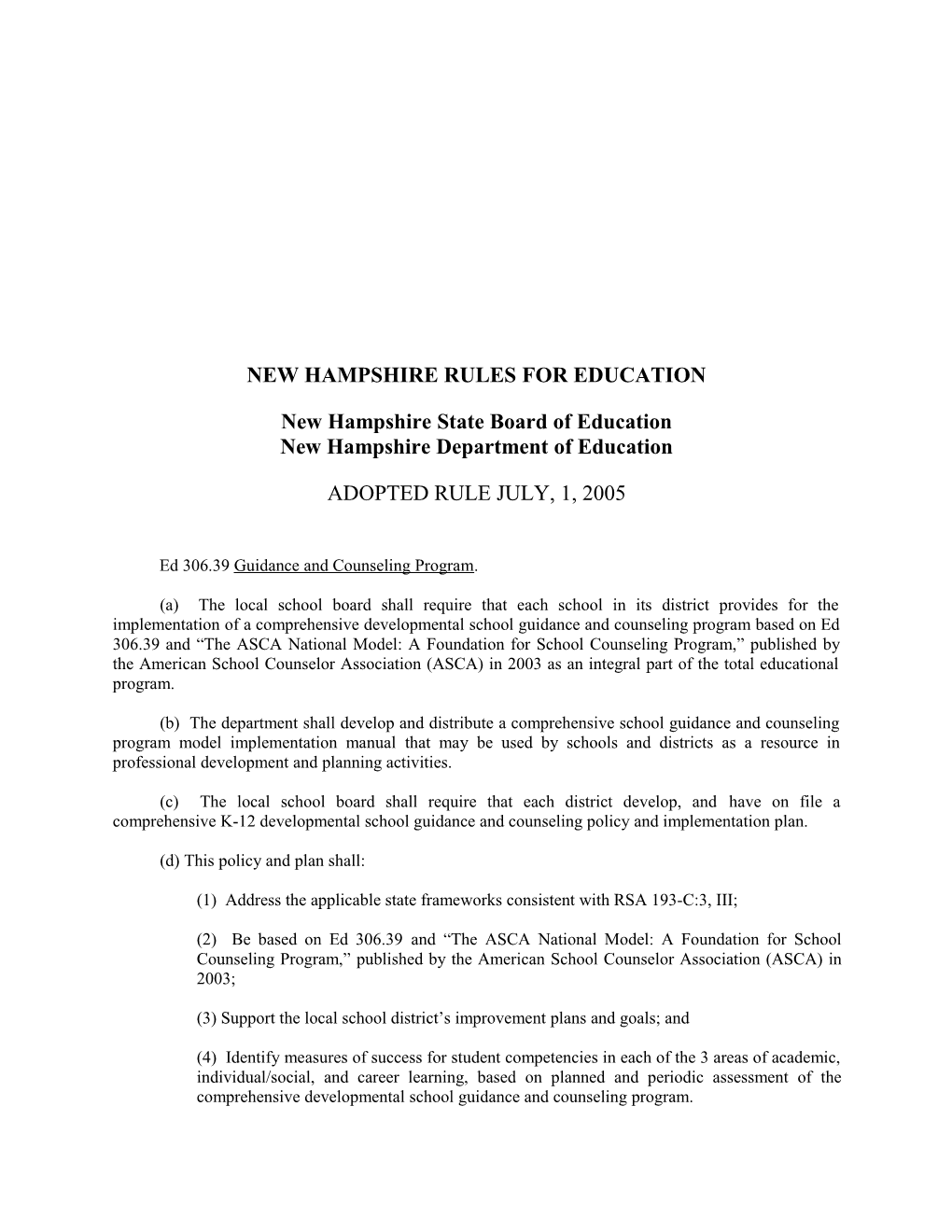 New Hampshire Rules for Education