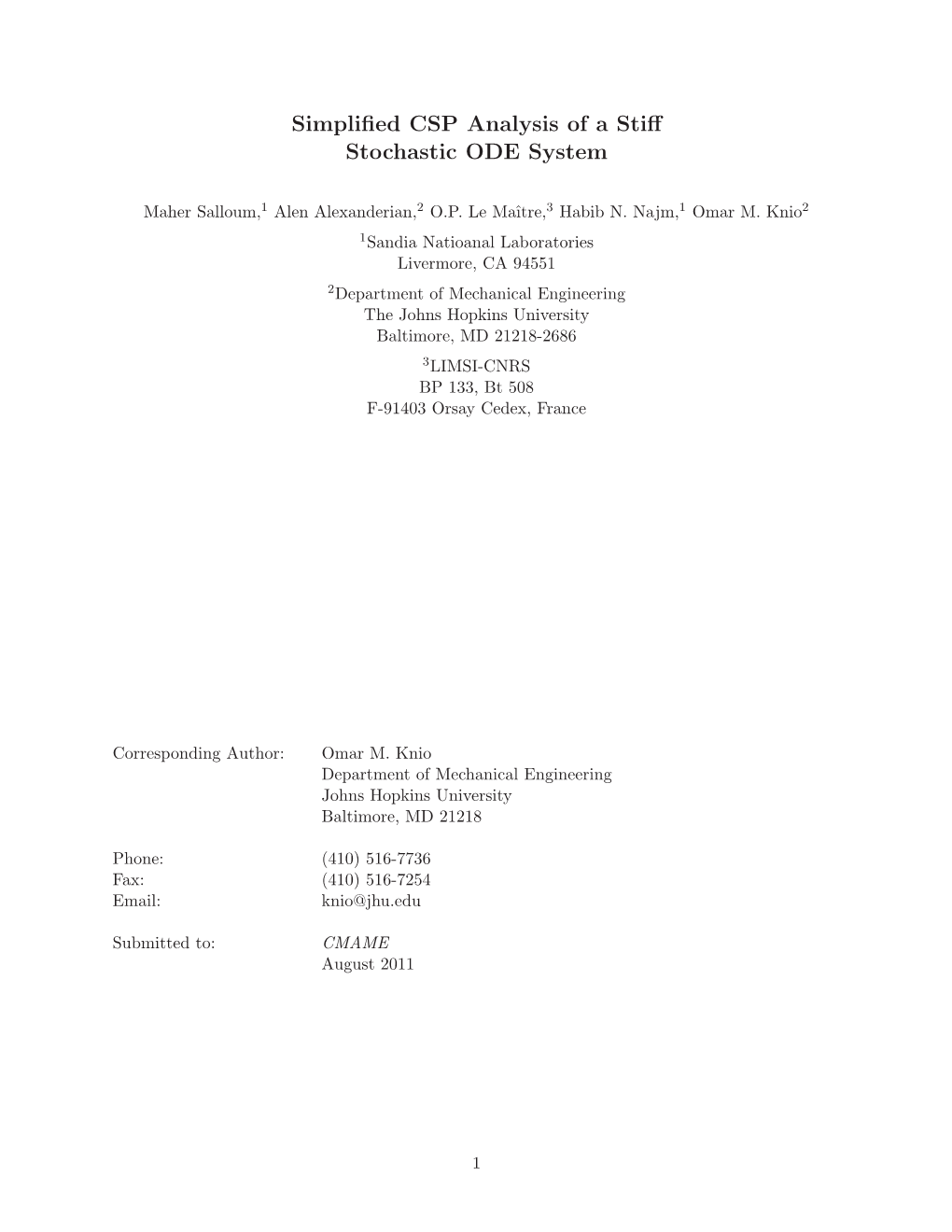 Simplified CSP Analysis of a Stiff Stochastic ODE System