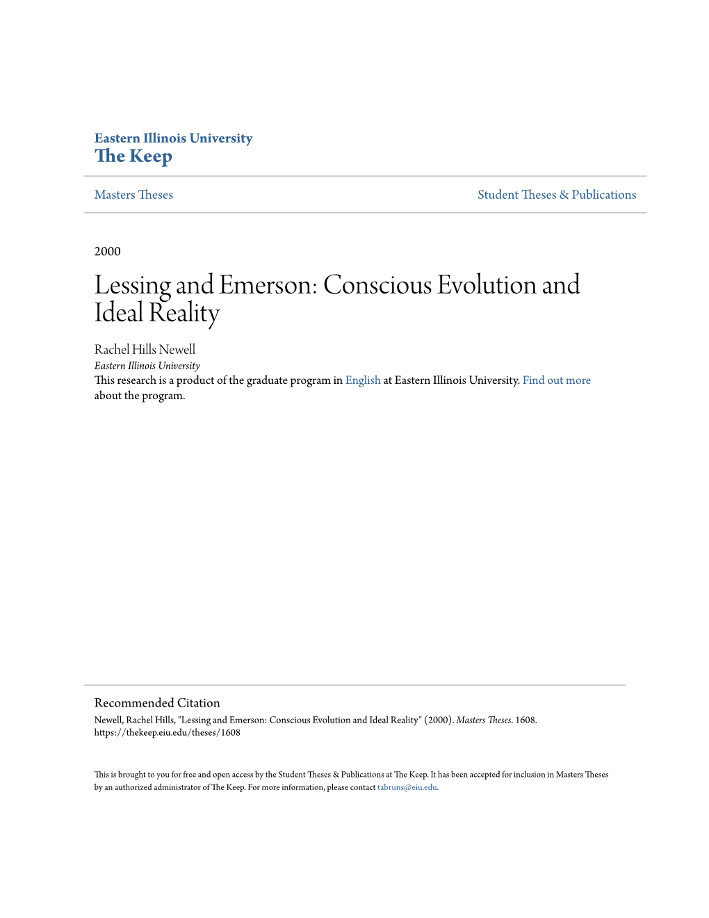 Lessing and Emerson: Conscious Evolution and Ideal Reality