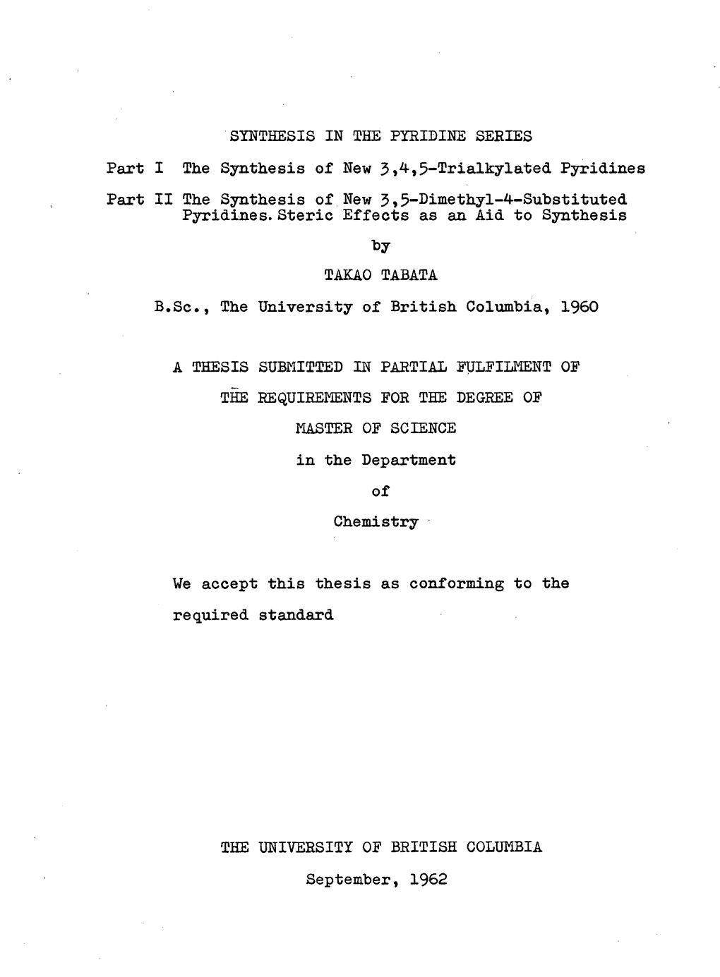 SYNTHESIS in the PYRIDINE SERIES Part I the Synthesis Of